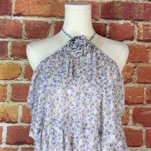 Altar'd State Purple Floral Strapless Halter Midi Dress Size Small NEW‎